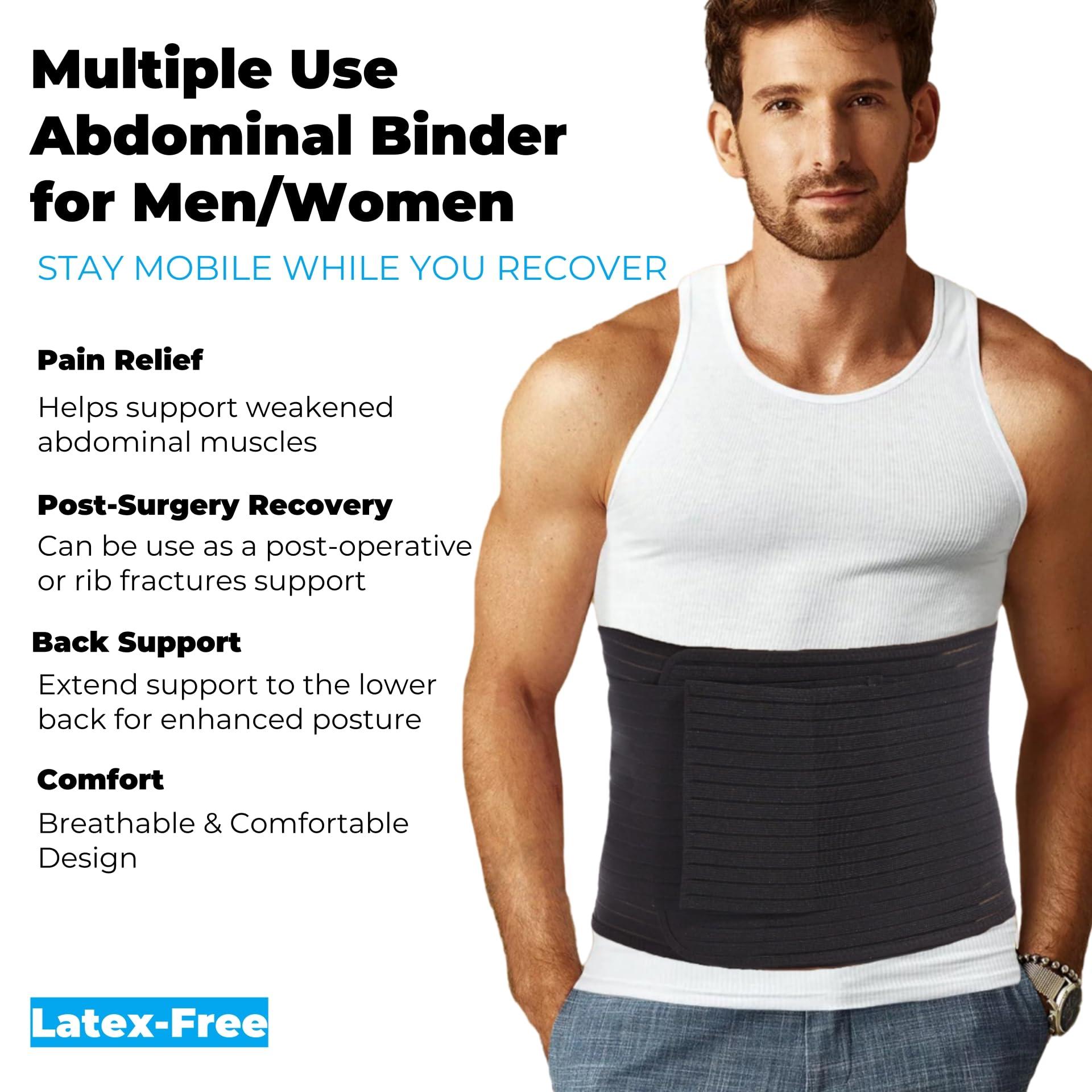 Reian Reian Men\'s Abdominal Binder for Post Surgery,Compression Wrap Abdomen Waist Support Belt for Hernia Surgery, Abdominal Injuries (Black, Large)