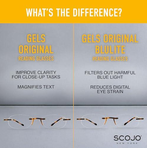 Scojo New York Scojo New York Gels Original Blue Light Reading Glasses | 1.5x BLUE RUBBER COATED | Readers for Men & Women | Stylish, Scratch-Resistant Lenses