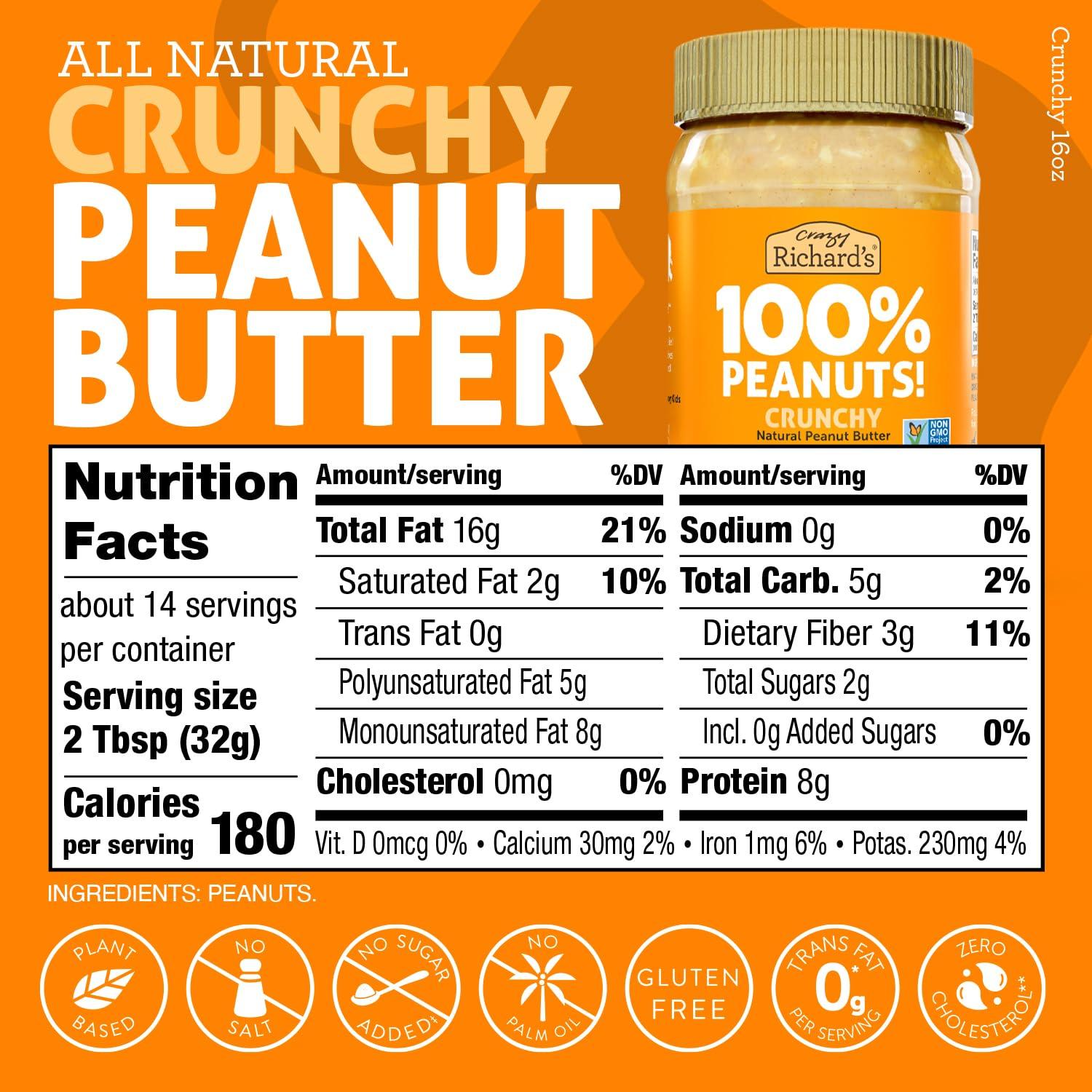 Crazy Richard's Crazy Richard\'s 100% All-Natural Vegan Creamy & Crunchy Peanuty Butter with No Added Sugar and Non-GMO Variety Pack (16 Ounce, Pack of 2)