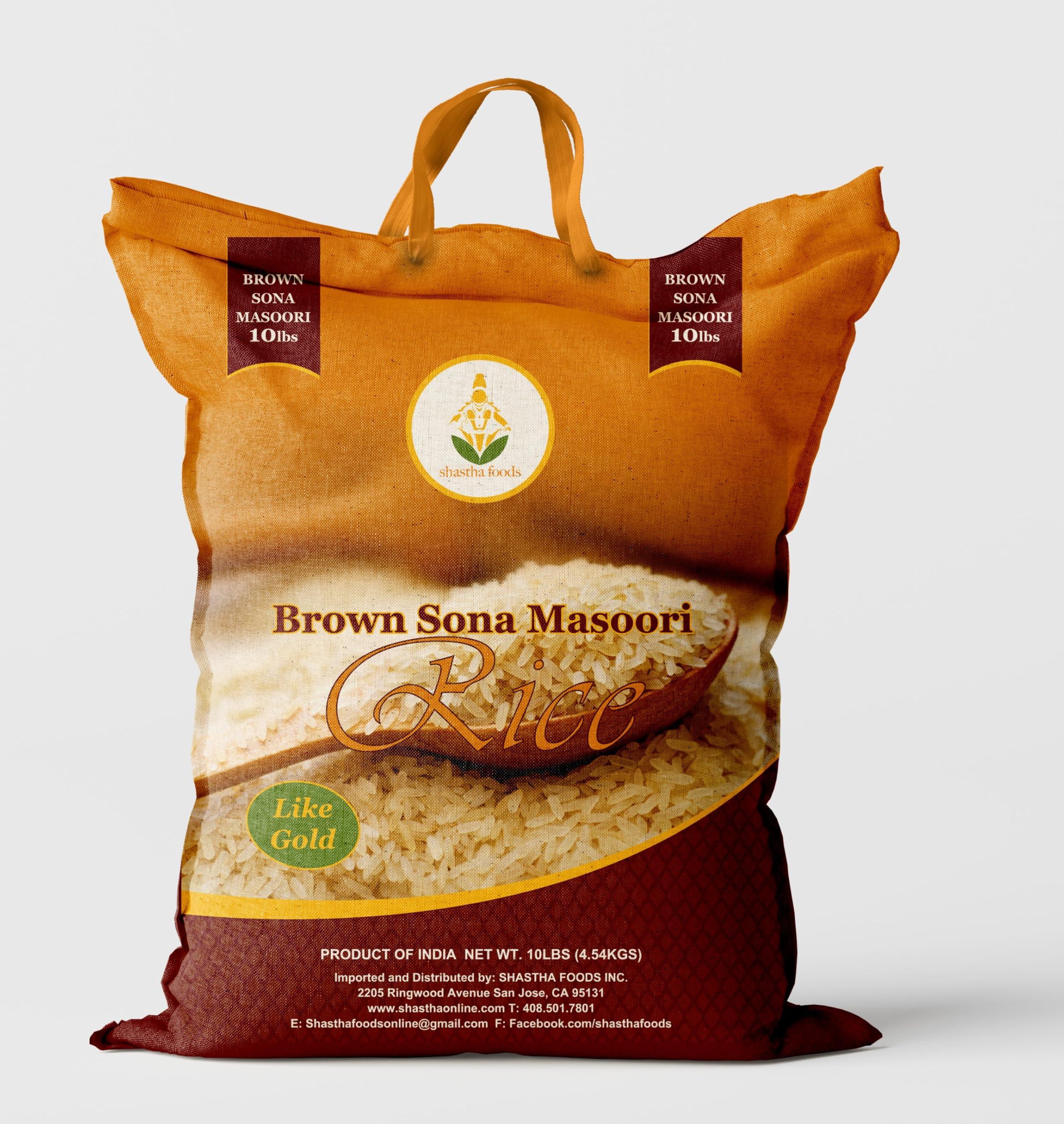 SHASTHA FOODS Shastha Brown Sona Masoori Rice 10 Lbs (pack of 1) 10 Lbs x 1 Bag ( Total 10 Lbs)