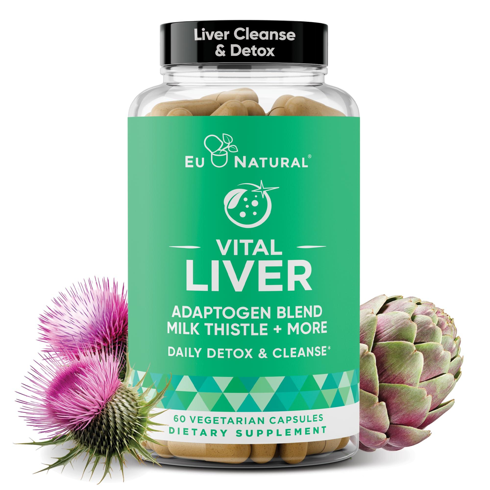 Eu Natural Vital Liver Cleanse Detox & Repair 9-in-1 Liver Support Supplement Milk Thistle, Artichoke Extract, Turmeric, Adaptogens Optimal Liver Function and Digestive Health 60 Vegetarian Soft Capsules