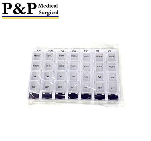 P&P Medical Surgical Weekly AM/PM Pill Box Portable Travel Prescription & Medication Pill Case Organizer (7-Day / 4-Times-A-Day) with Large Removable Compartments and Moisture-Proof Design Box of 10