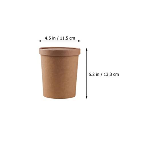 Hemoton Hemoton 25 Pack 32 oz Kraft Paper Cups with Lids- Disposable Soup Containers with Lids Ice Cream Cups with Lids- Microwavable and Freezer (25Cups& 25 Lids)