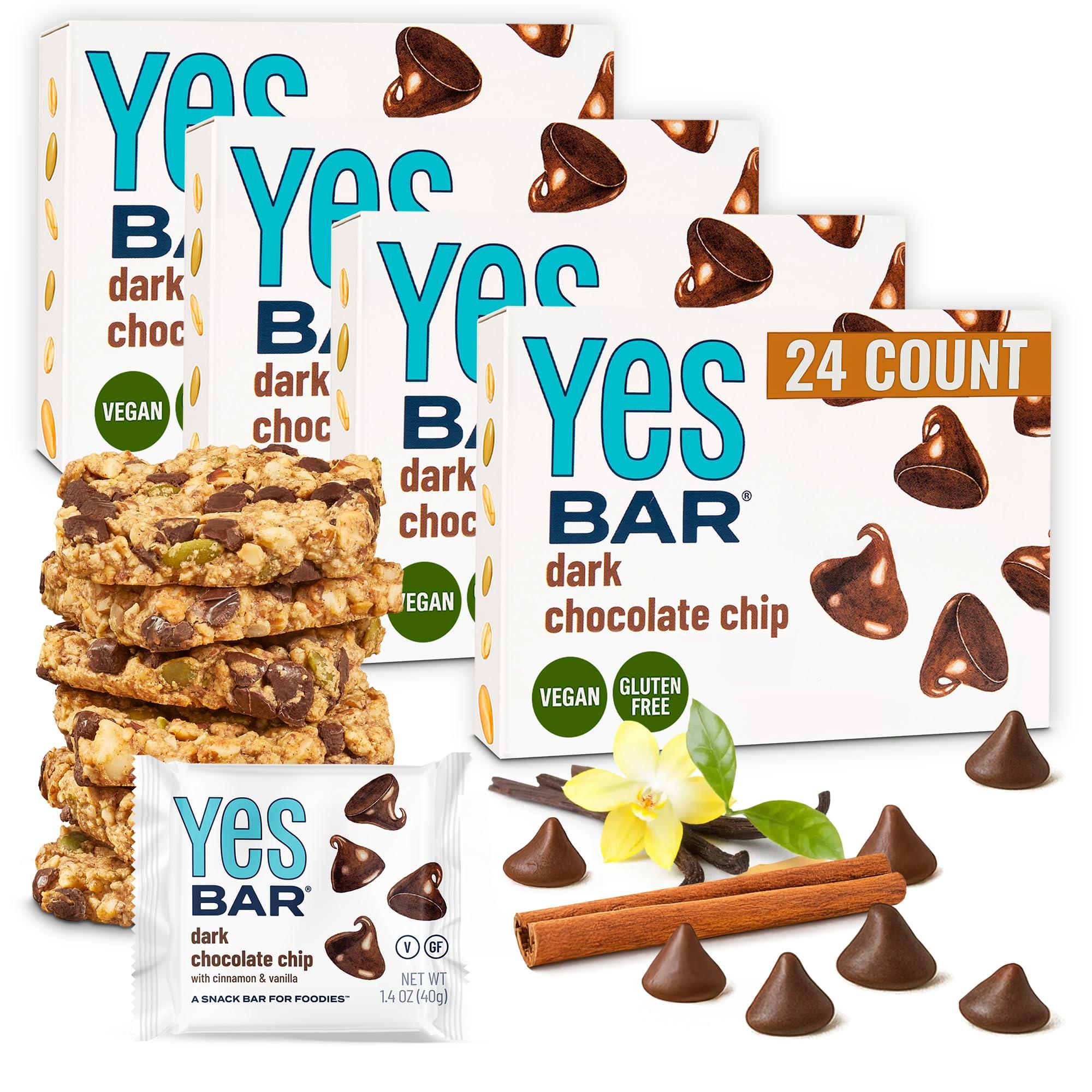 The YES Bar The YES Bar Dark Chocolate Chip Plant Based Protein, Decadent Snack Bar Vegan, Paleo, Gluten Free, Dairy Free, Low Sugar, Healthy Snack, Breakfast, Low Carb, Keto Friendly (24 Count)