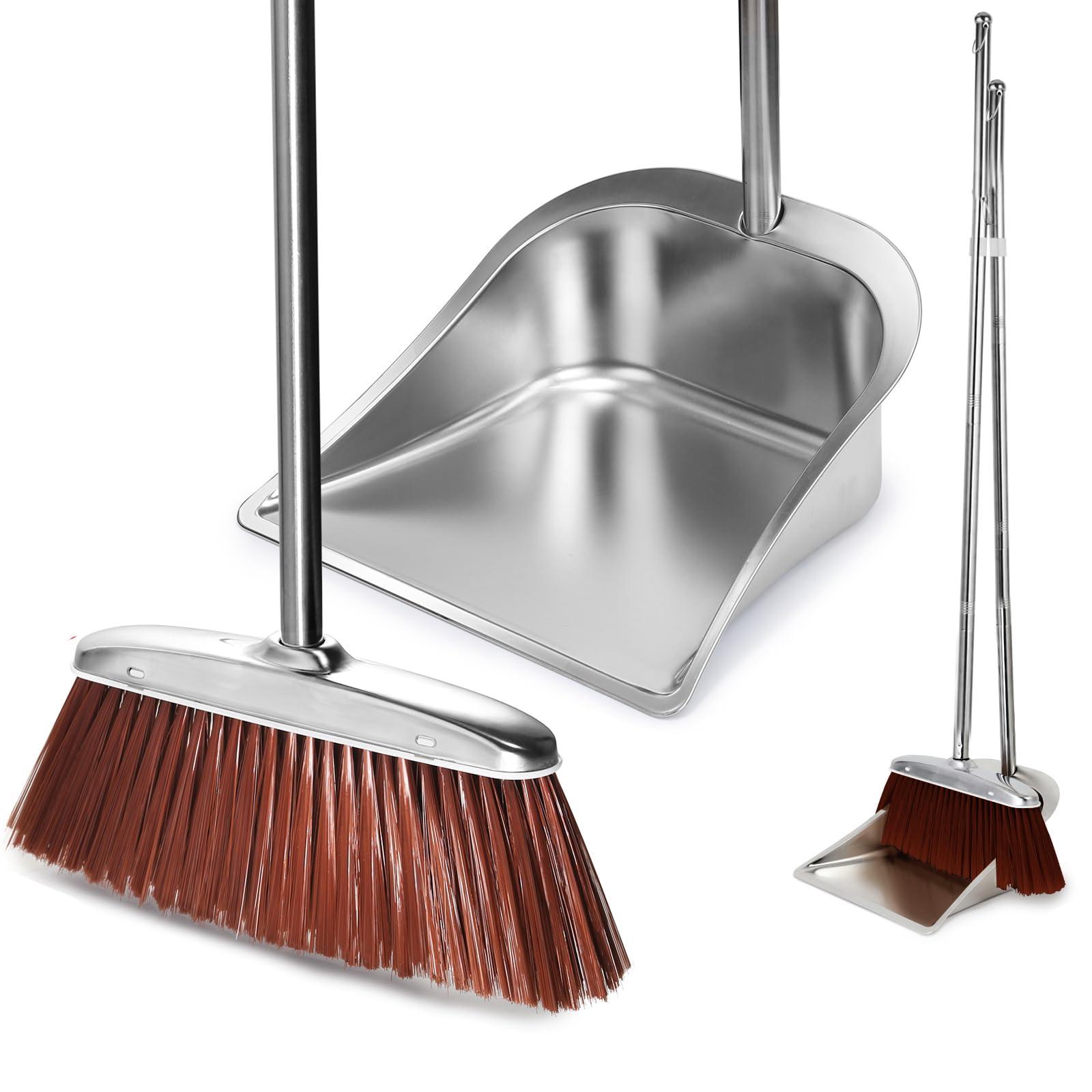 SUTINE Broom and Dustpan Set for Home, 56\" Kitchen Broom with Dustpan Combo Set, Heavy Duty Dustpan with Long Handle, Upright Metal Dust Pan Broom for Sweeping Indoor Outdoor Home Office Lobby Floor