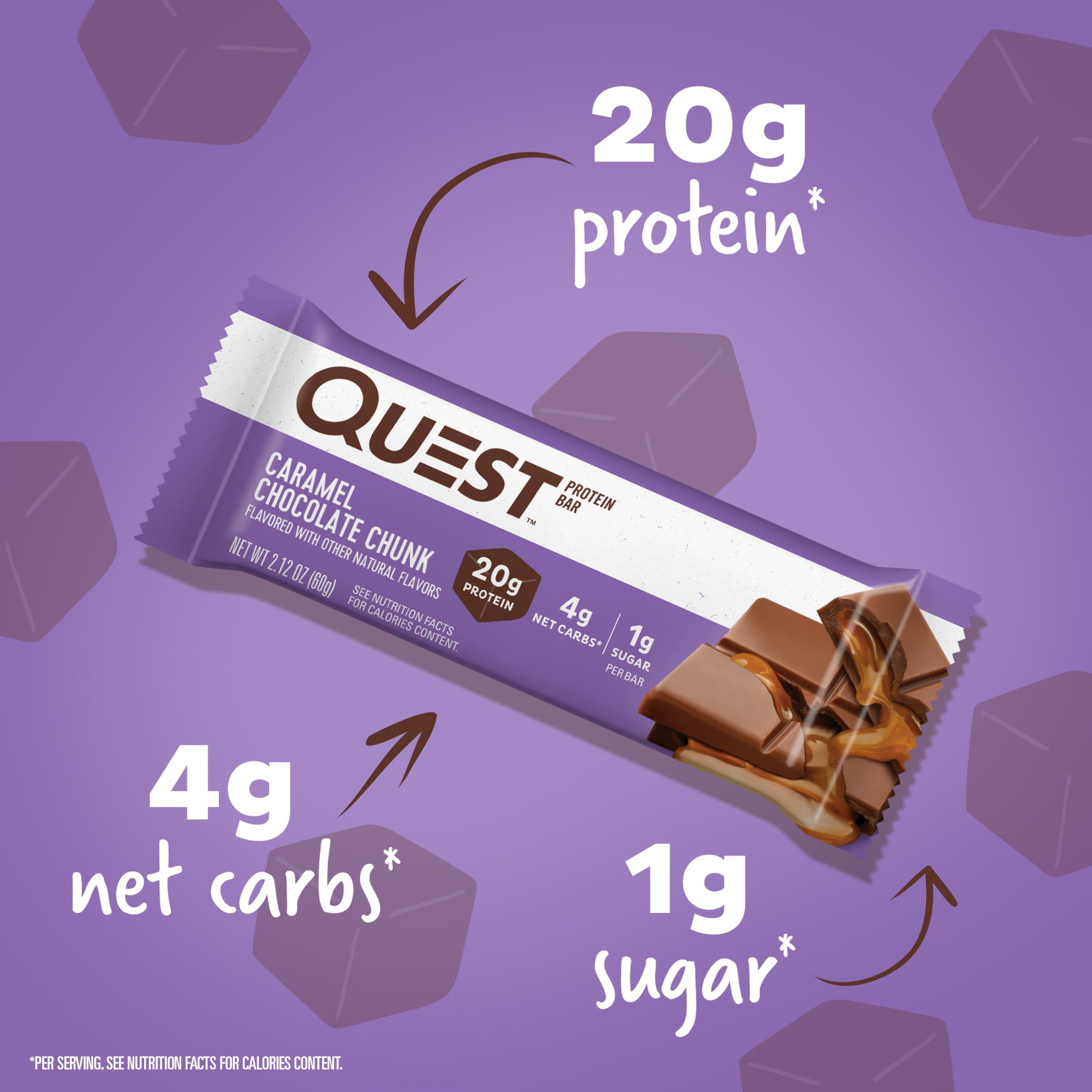 Quest Nutrition Quest Nutrition Caramel Chocolate Chunk Protein Bars, High Protein, Low Carb & High Protein Low Carb, Gluten Free, Keto Friendly, Peanut Butter Cups, 12 Count