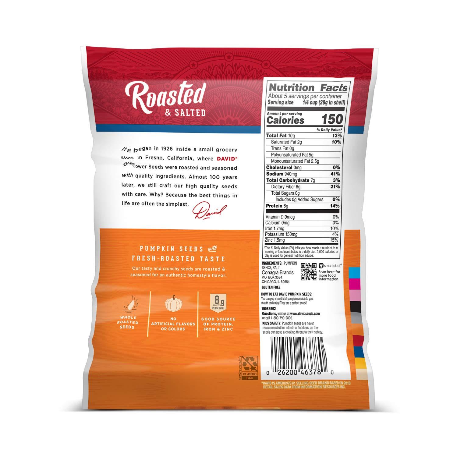 DAVID Seeds DAVID Seeds Salted and Roasted Pumpkin Seeds, Keto Friendly Snack, 5 OZ Bags, 12 Pack