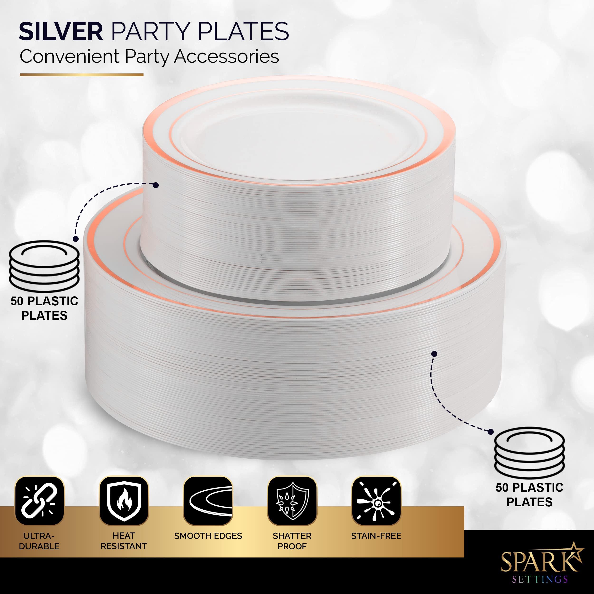 SparkSettings SparkSettings Rose Gold Plastic Plates For Party, 100 Pack Plastic Plates Disposable Wedding Plates 50 Elegant 10.25 Dinner Plates & 50 Sturdy 7.5 Dessert Party Plates Disposable Plates For Party