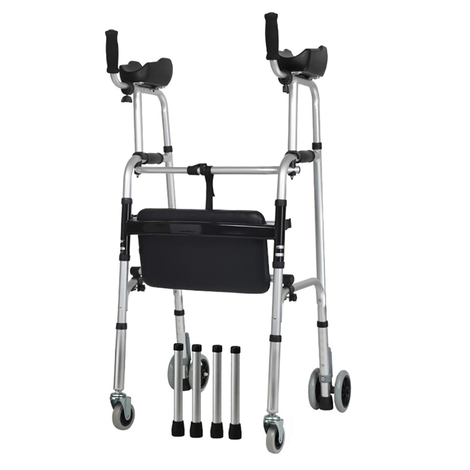 WRRQCVAL Stand Upright Walker with Padded Armrests, Heavy Duty Walker with Seat & 4 Wheels, for Seniors/Tall People, Adjustable Height Decoration