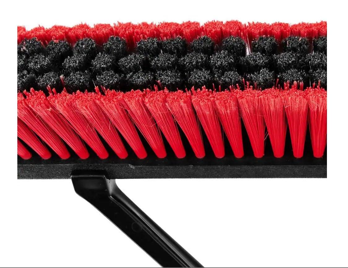GDUFAMIU Heavy-Duty 24\'\'W Push Broom for Multi-Surface with 60\'\'L Steel Handle, Black and Red