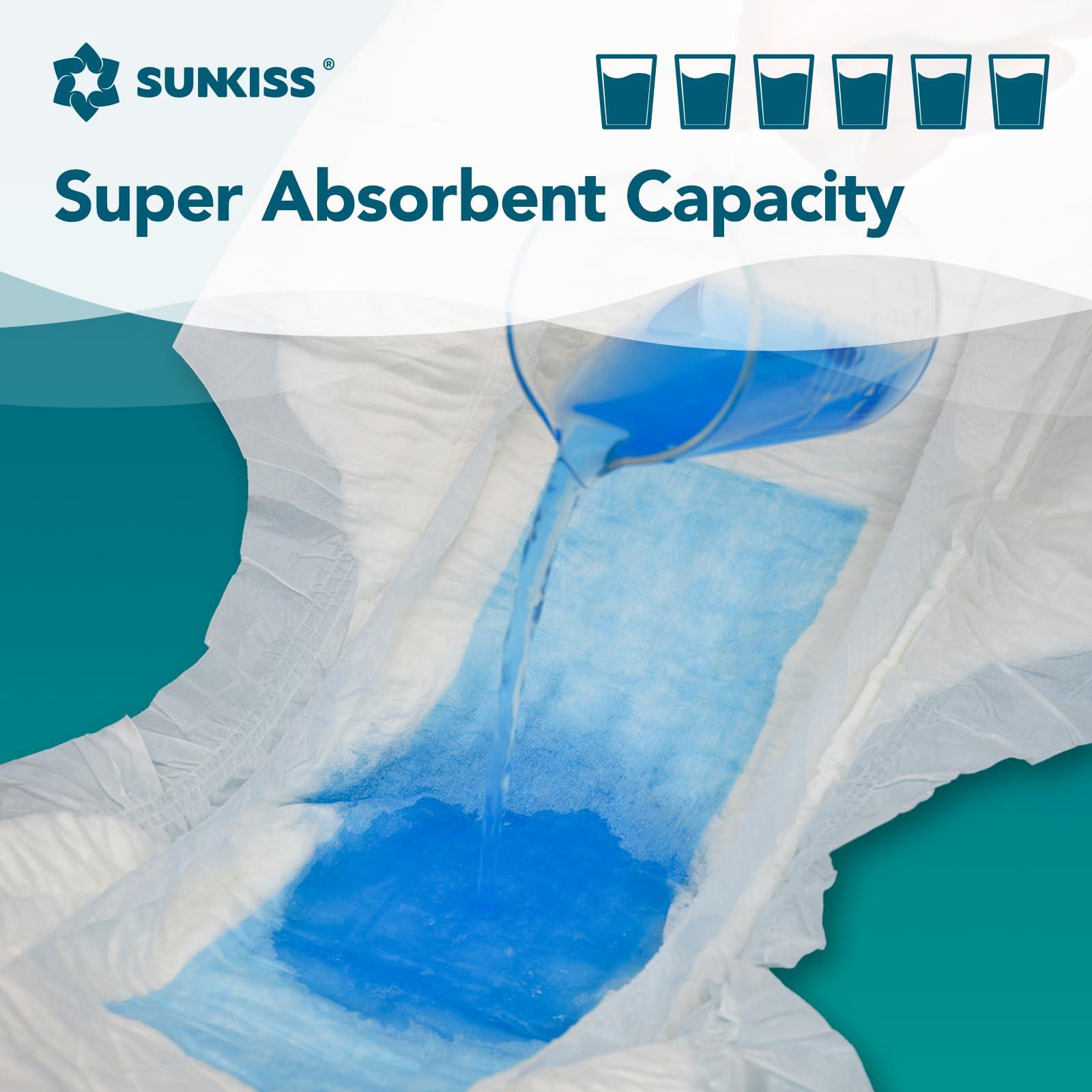 SUNKISS SUNKISS TrustPlus Overnight Adult Diapers with Tabs, Unisex Disposable Incontinence Briefs for Men and Women, Odor Control, Large, 48 Count (4 Packs of 12)