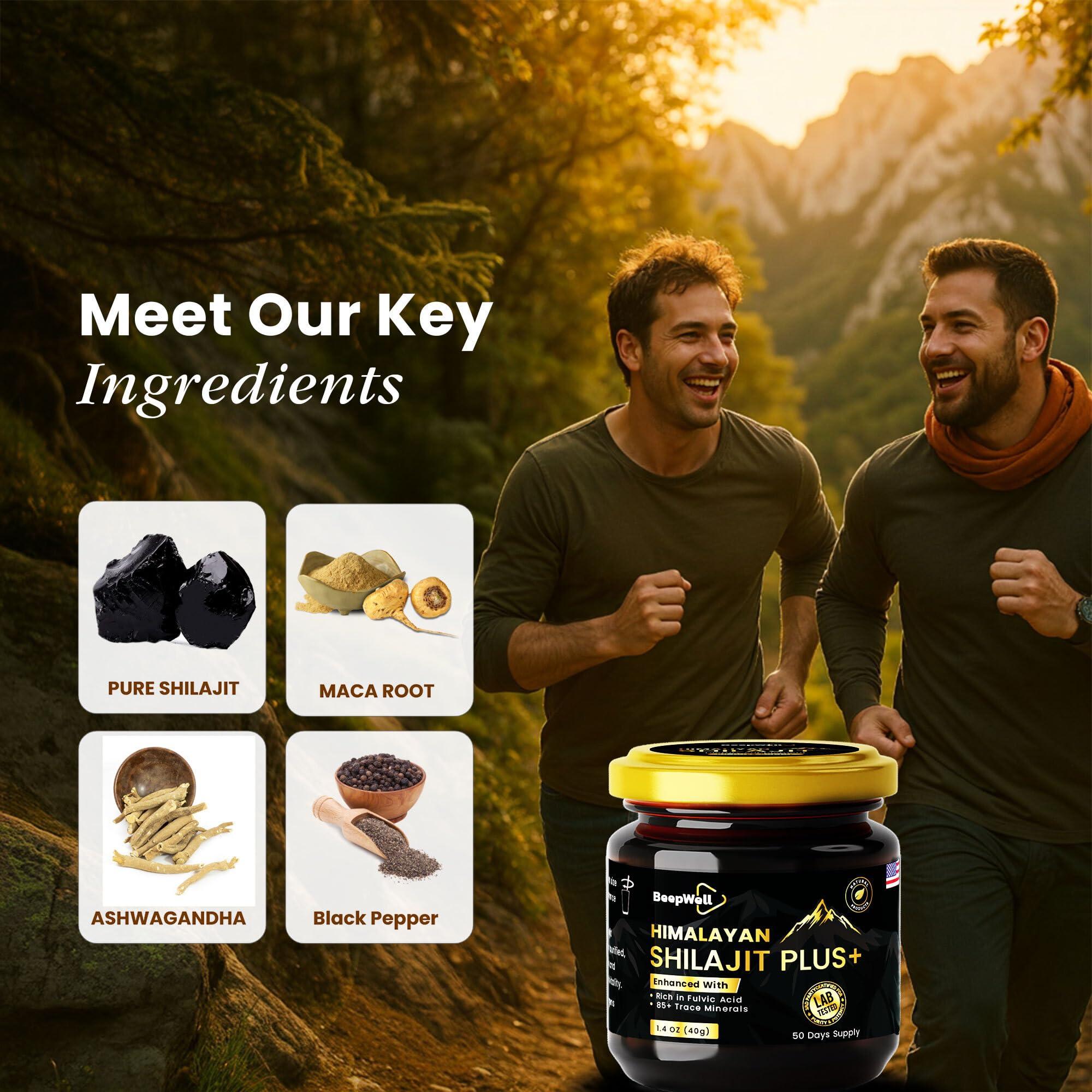 BeepWell BeepWell Shilajit Resin Himalayan Pure Natural Ashwagandha Maca Root Black Pepper Authentic Chilajil Men Women Gold Ayurvedic, 72% Fulvic Acid 85+ Trace Minerals, 50 Servings, 40 Grams