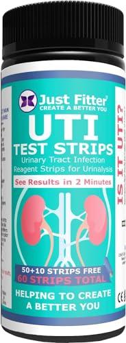 Just Fitter UTI Urine Test Strips. Urinary Tract Infection Strip. Simple, Fast and Accurate Results. Urinalysis Home Testing Stick Kit for Nitrite and Leukocytes.