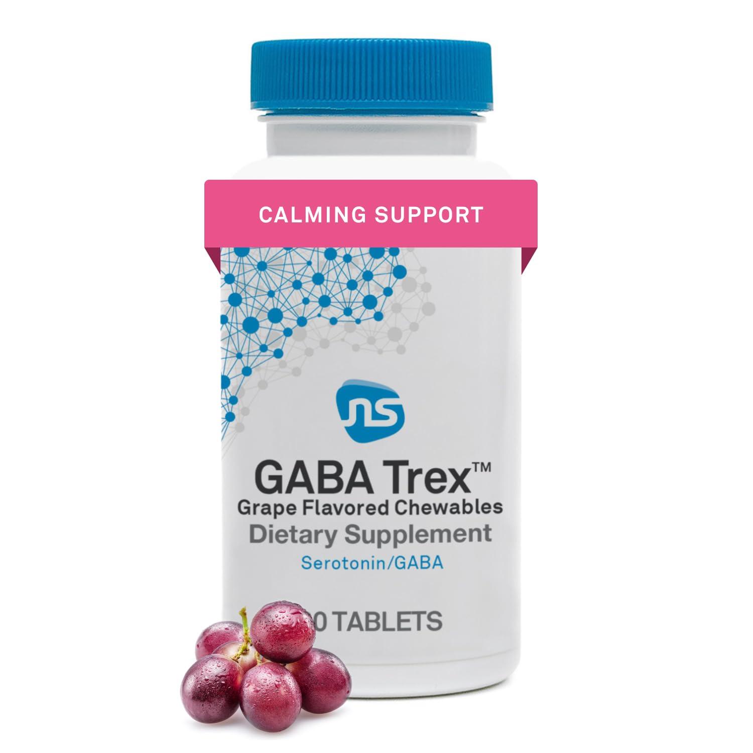 NeuroScience Neuorscience GABA Trex L Theanine Supplement - Calm Aid for Daytime Stress Support & Evening Relaxation - Chewable Grape-Flavored Tablets - Vegan & Non-GMO (60 Tablets)
