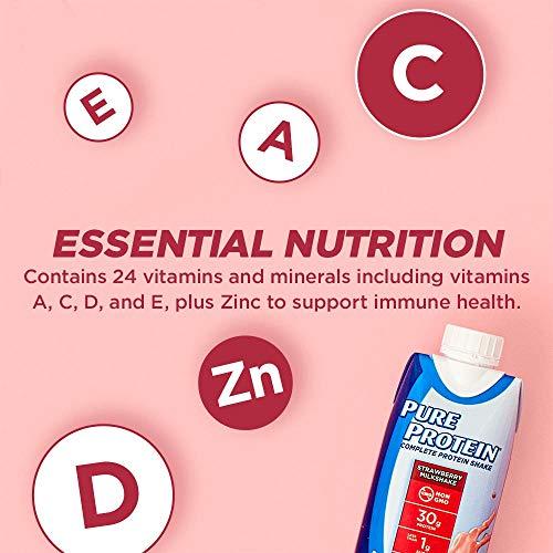 Pure Protein Pure Protein Shake, Strawberry, 30g Protein, 11 FL Oz, 4 Ct (Pack of 1)