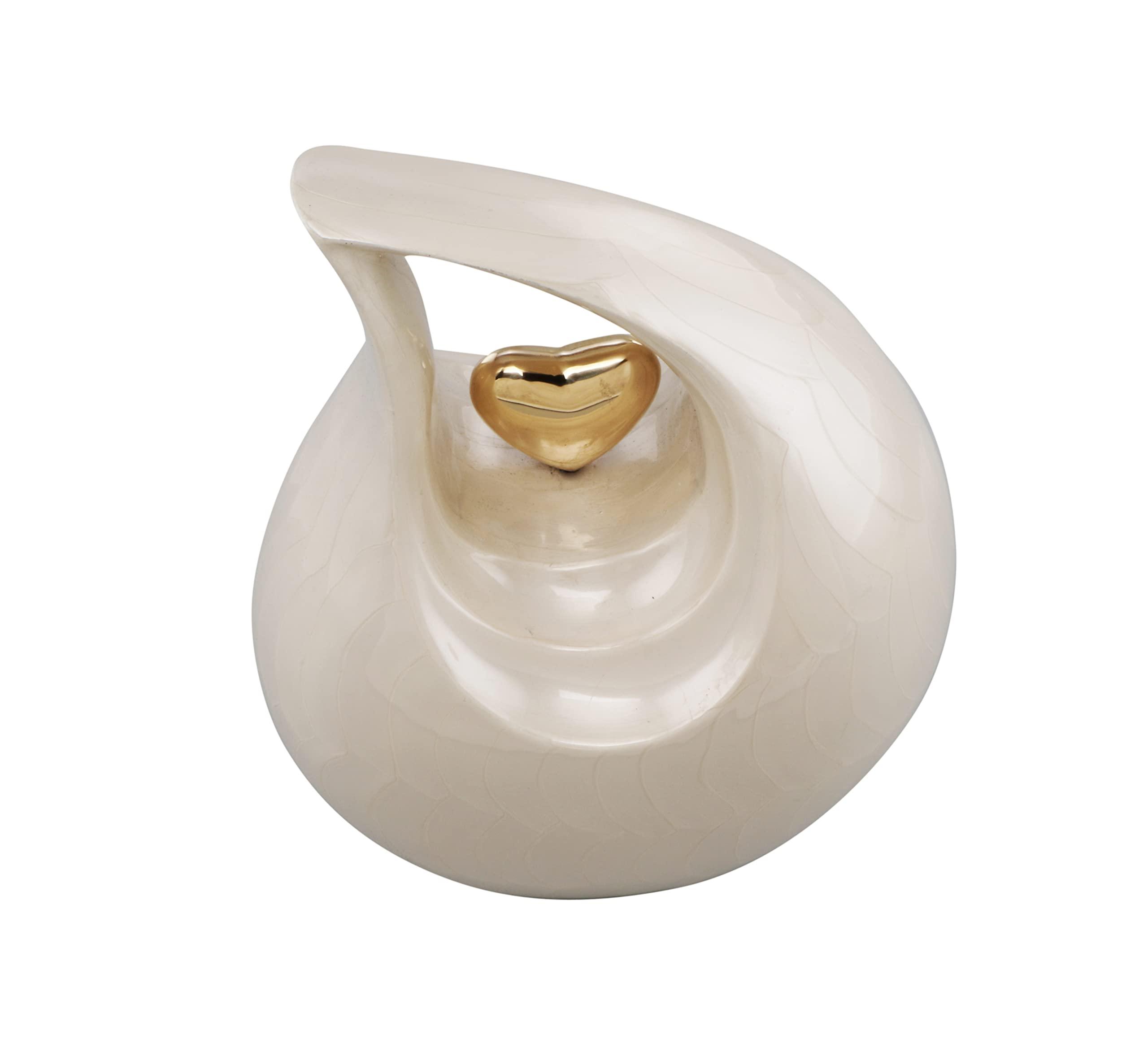 URNS OF DIGNITY Heart of Love Adult Cremation Urns for Human Ashes - Decorative Urns,Urns for Human Ashes Female & Male,Urns for Ashes Men & Women,Funeral Urn (White Gold, Adult)