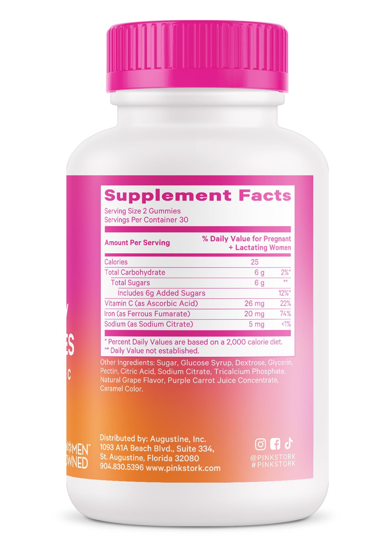 Pink Stork Pink Stork Prenatal Iron Supplement Gummies for Women - 20 mg Iron Gummy with Vitamin C - Grape Chewable for Iron Deficiency, Energy, & Blood Builder - 60 Gummy Chews