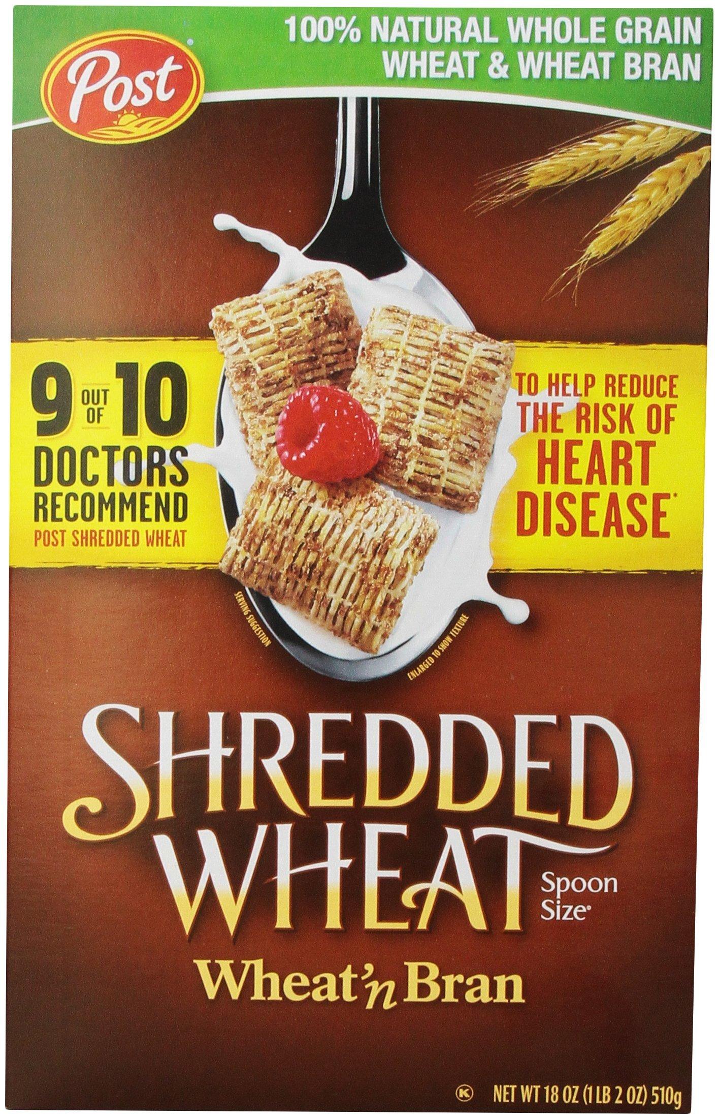 Shredded Wheat Post, Shredded Wheat, Wheat & Bran Cereal, 18 oz - SET OF 2