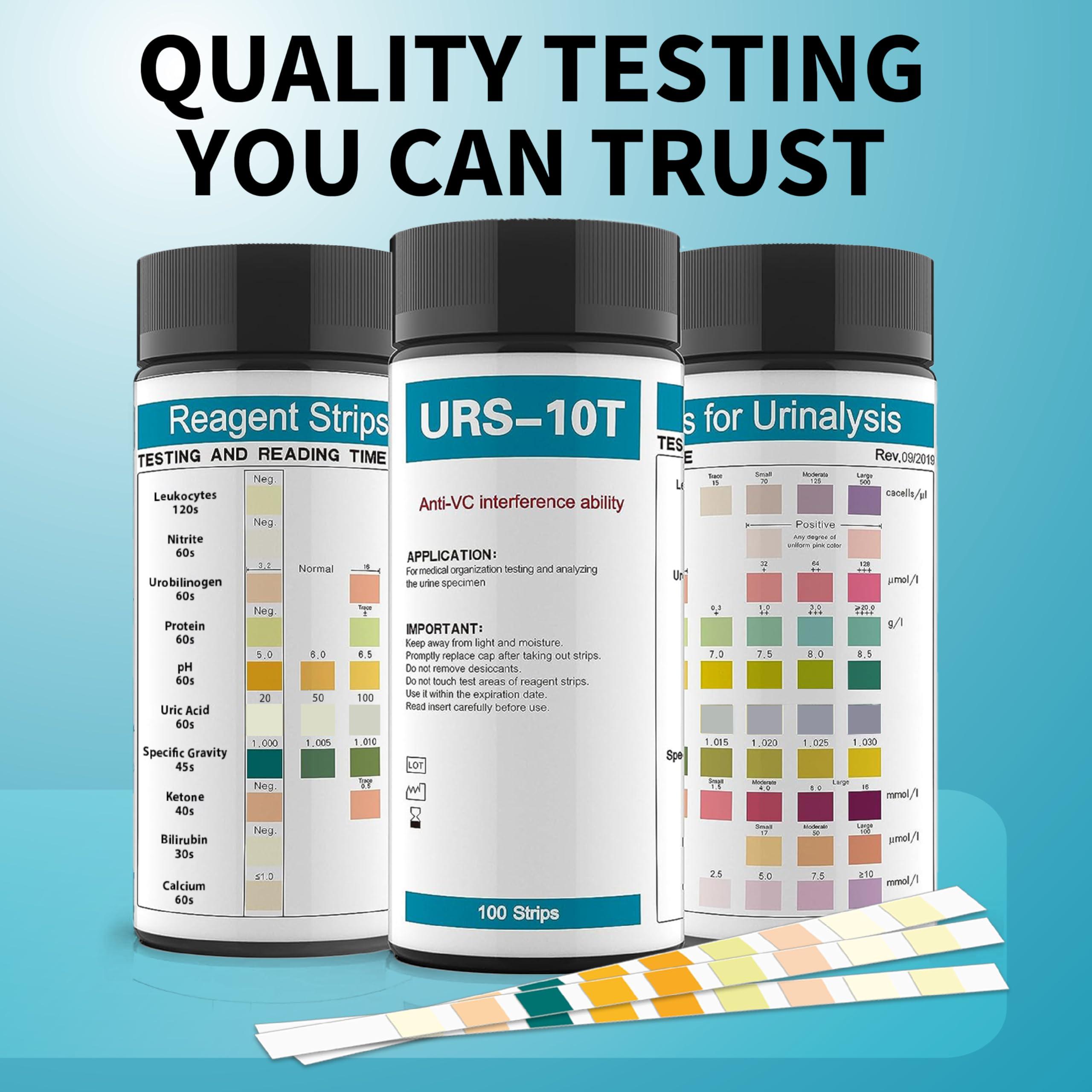Palinoia URS 10-in-1 Urine Test Strips 10 Parameters Testing UTI, Urinalysis for Ketosis, pH, Protein, Kidney and Liver Function, 100 CT