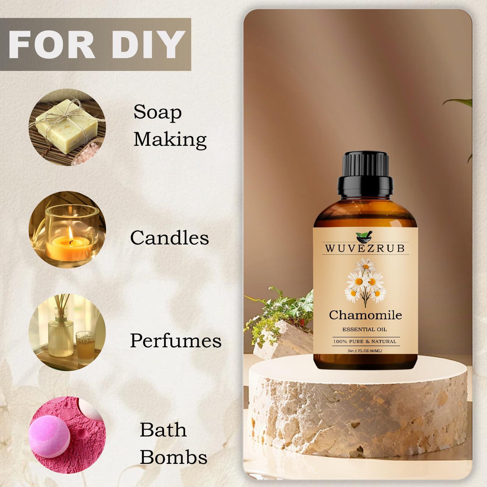 Wuvezrub Chamomile Essential Oils 60ML, Organic 100% Pure and Natural Chamomile Essential Oil for Aromatherapy Diffuser - 2 Fl Oz/Chamomile