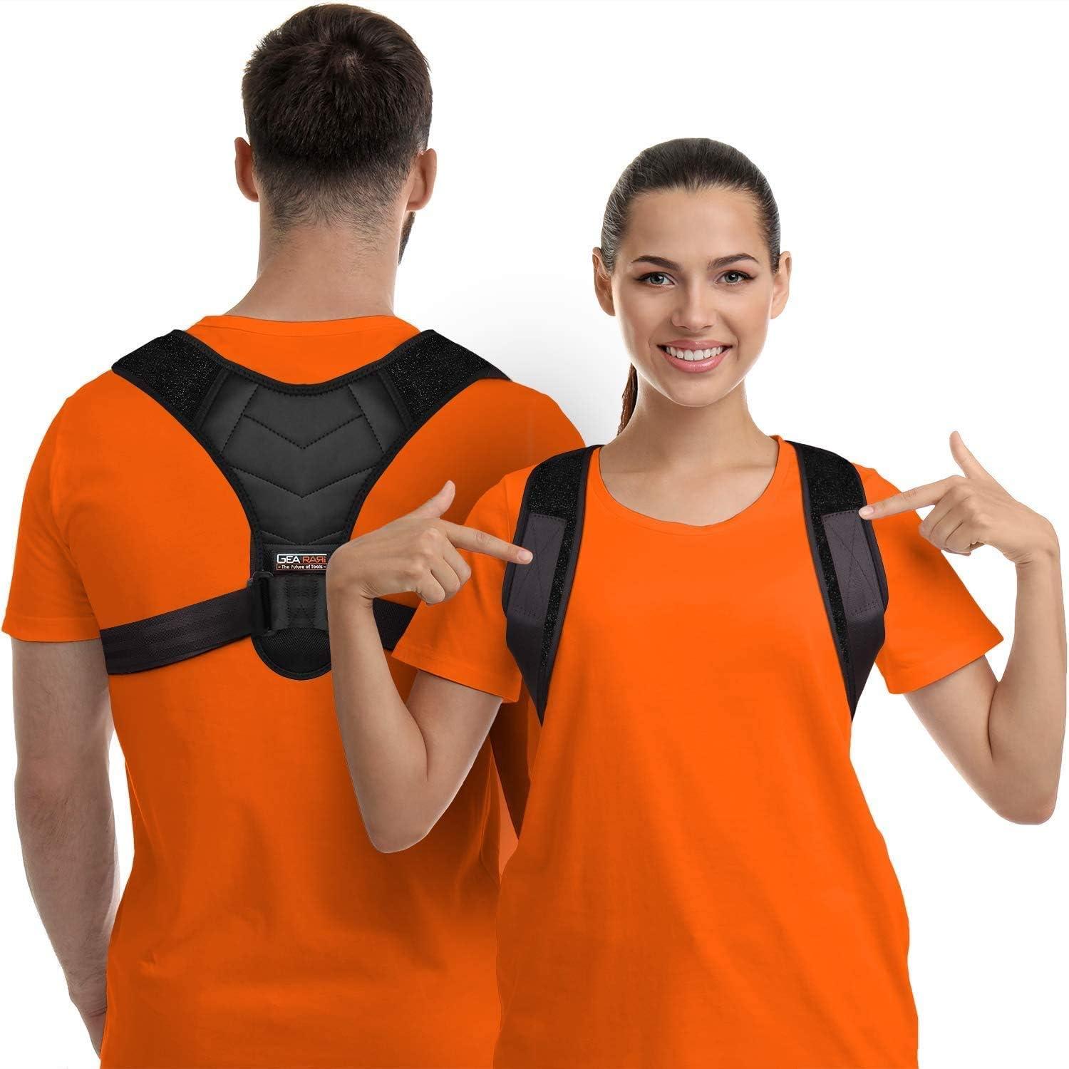 GEARARI Gearari Posture Corrector for Men and Women, Upper Back Brace for Clavicle Support, Adjustable Back Straightener Belt and Providing Pain Relief from Neck, Back & Shoulder