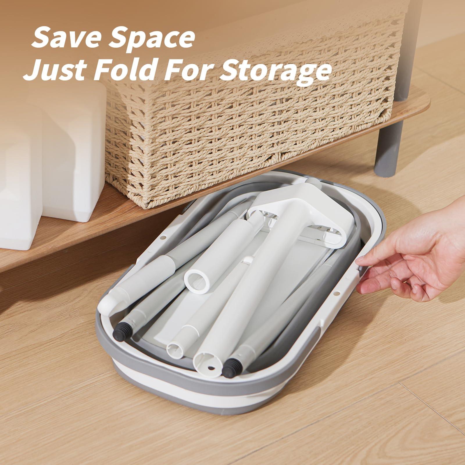 oshang oshang Flat Mop and Collapsible Bucket OG7, Mop and Bucket for Floor Cleaning, Foldable Bucket with Wheels, 2 Washable & Reusable Microfiber Pads