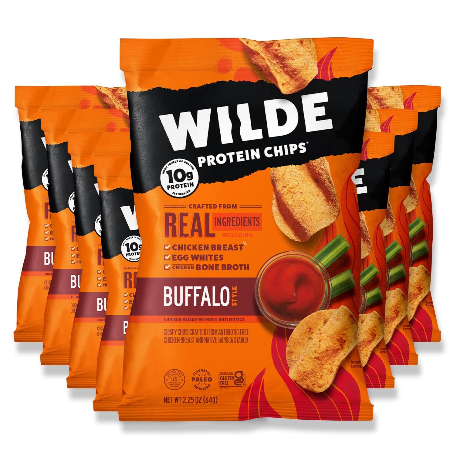 Wilde Chips WILDE Buffalo Protein Chips, Thin and Crispy, High Protein, Keto Friendly, Made with Real Ingredients, 2.25oz Bags (Pack of 8)
