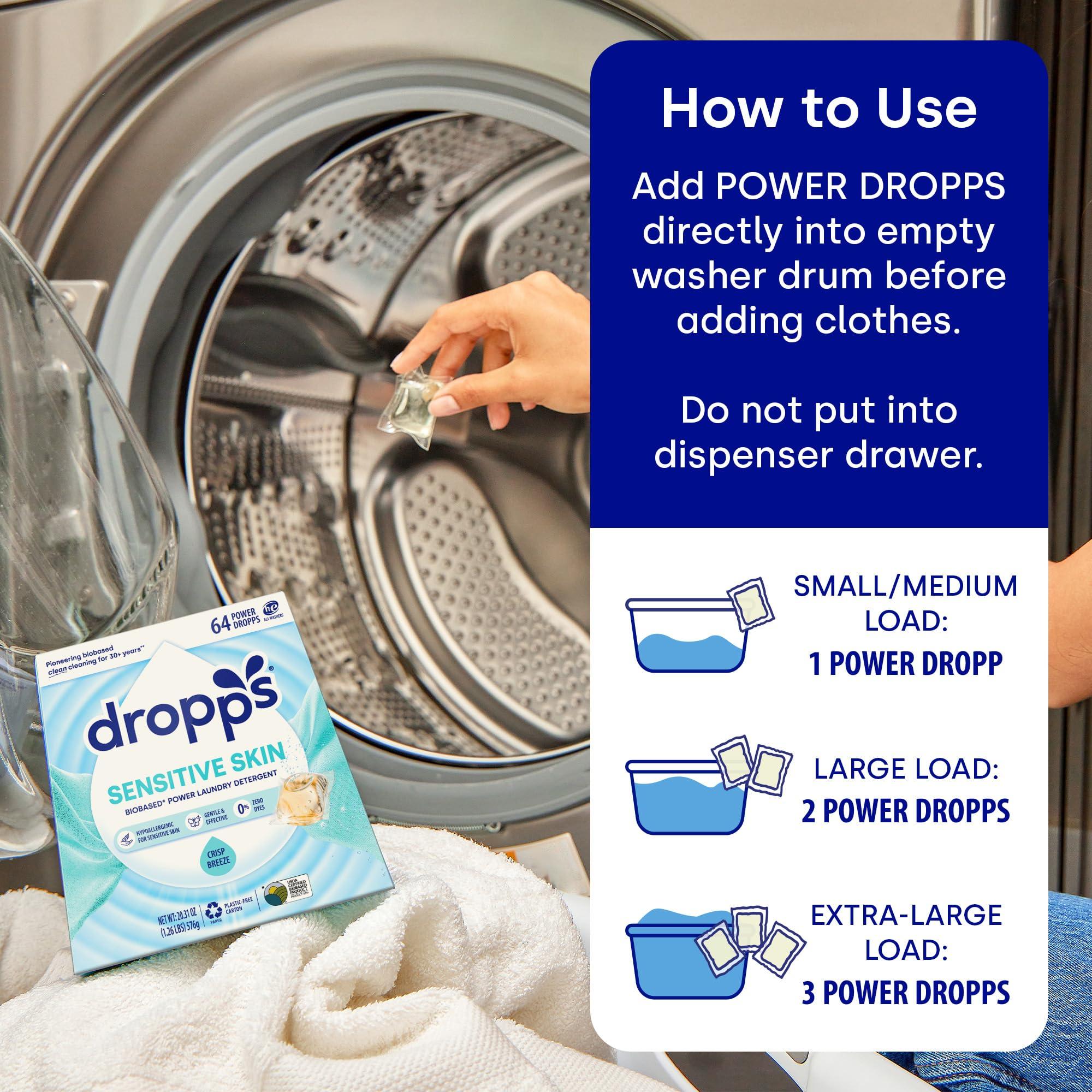 dropps Dropps Sensitive Skin Laundry Detergent Pods, Crisp Breeze (64 Tablets) - Dermatologist Tested Laundry Pods - HE Compatible Laundry Supplies for Clean Clothes, Vegan & Dye-Free