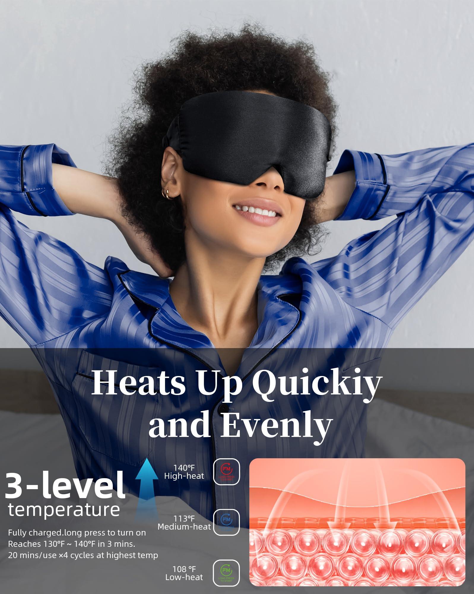 FACEMOON Heated Eye Mask for Dry Eyes - Silk Cordless Warm Eye Compress Moist Heat, FSA HSA Eligible, Eye Heating Pad for Dry Eyes, Stye Treatment, Eye Strain, Travel, Washable, Rechargeable, Black