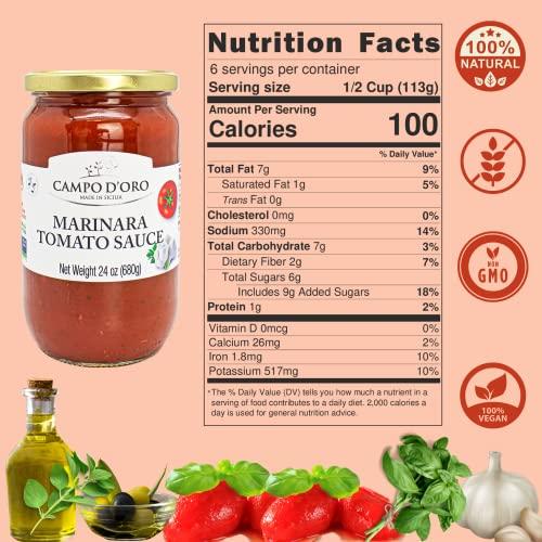 CAMPO D'ORO Marinara Tomato Sauce, Glass Jar 24oz, Italian Pasta Sauce, Ready Meal, Made with garlic and herbs, Made in Italy, Campo D'Oro. (Marinara)
