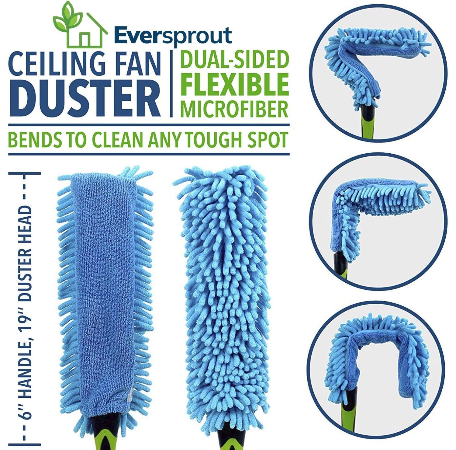 EVERSPROUT EVERSPROUT 1.5-to-3 Ft Duster 3-Pack with Extension-Pole (8-10 Ft Standing Reach) | Hand-Packaged Cobweb Duster, Microfiber Feather Duster, Flexible Microfiber Ceiling & Fan Duster | Telescopic Pole