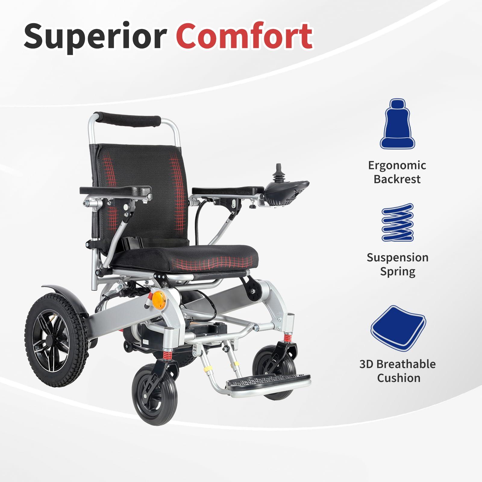 EvoTraQ EvoTraQ Electric Wheelchair for Adults, Lightweight & Foldable, Motorized Wheelchairs for Seniors, FSA/HSA Eligible, Up to 300 lbs Capacity Power, USA Based Surpport, Dual 250W Motors - Silver