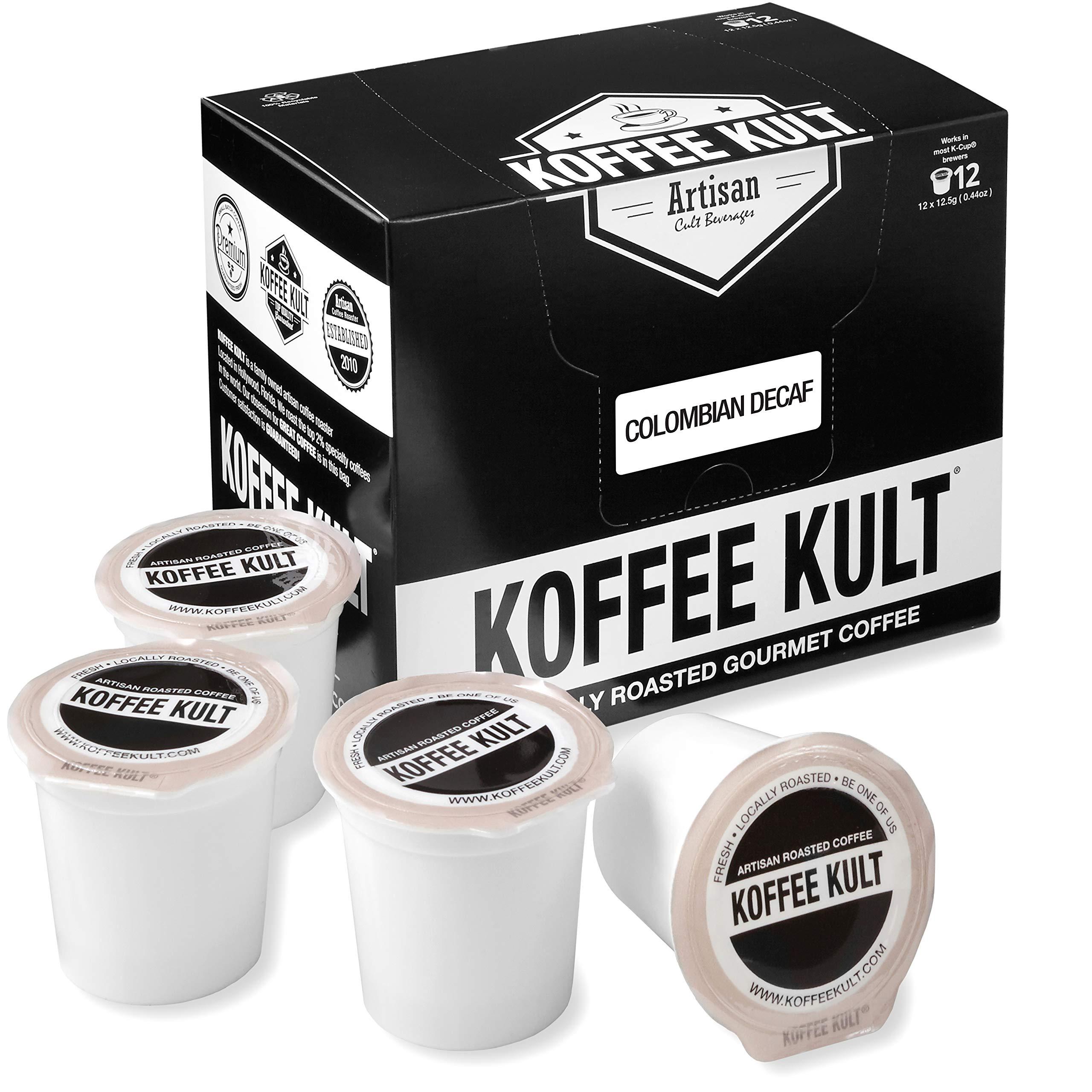 Koffee Kult Koffee Kult Premium Decaf Colombia Medium Roast Coffee Single Serve coffee cups in pods kcup coffee brewers- 12 count