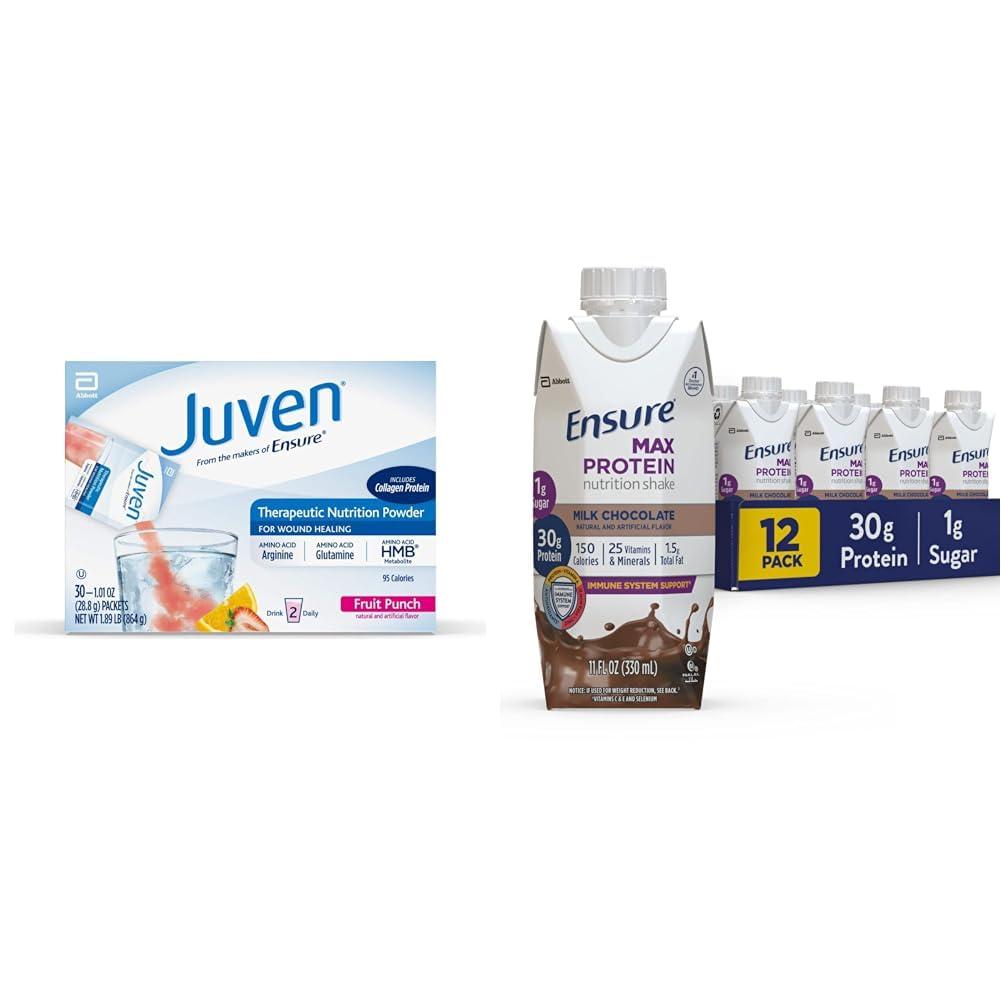 Juven Juven Therapeutic Nutrition Drink Mix Powder for Wound Healing Support & Ensure Max Protein Nutrition Shake with 30g of Protein