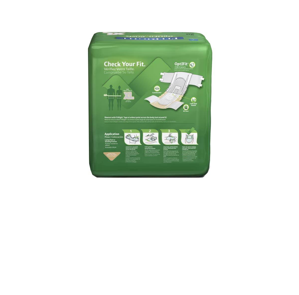 Medline Medline FitRight OptiFit Extra+ Adult Diapers with leak stop guards, Disposable Incontinence Briefs with Tabs, Moderate Absorbency, X-Large, 57\"-66\", 20 count