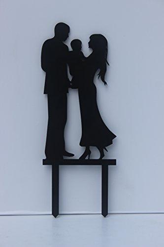 meijiafei Meijiafei Bride &Groom Holding Baby Silhouette Family Acrylic Cake Topper
