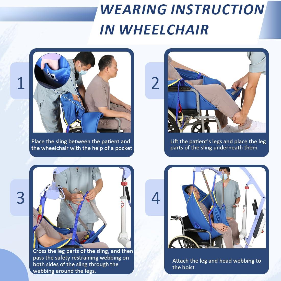 EZ Assistive EZ Assistive Patient Lift Universal Padded Sling with Head Support, Hoyer Lift U-Sling for Patient Transfer and Reposition Home Use, 500lbs (Blue, Small)