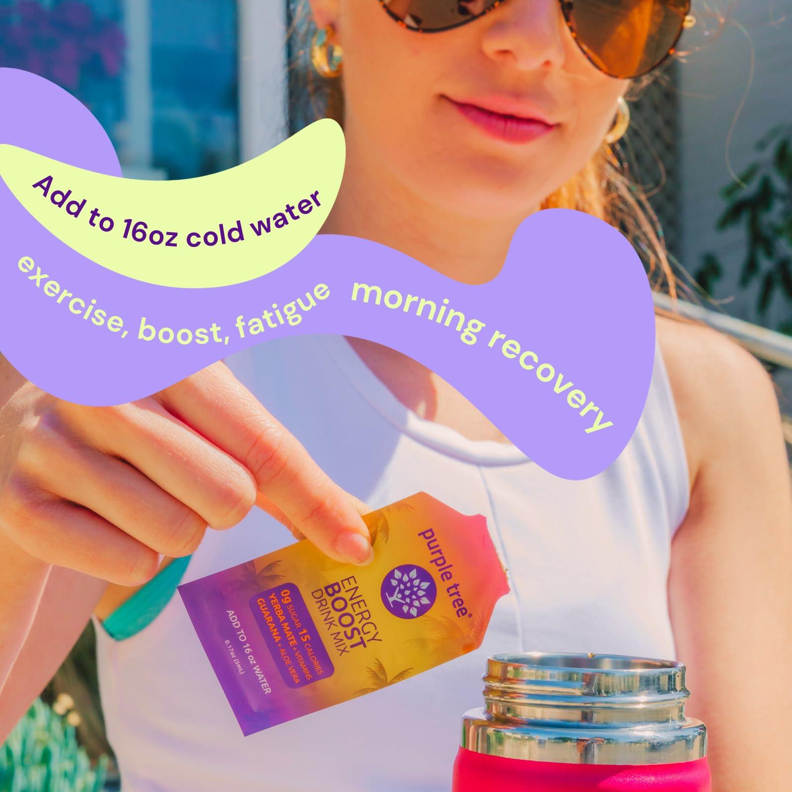 purple tree Purple Tree Organic Energy Stick Packets, Zero Sugar, B12 Vitamins, Lemon Ice Tea Flavor | 80mg Caffeine from Yerba Mate & Guarana to Prevent Crashing, 12 To-Go Packs