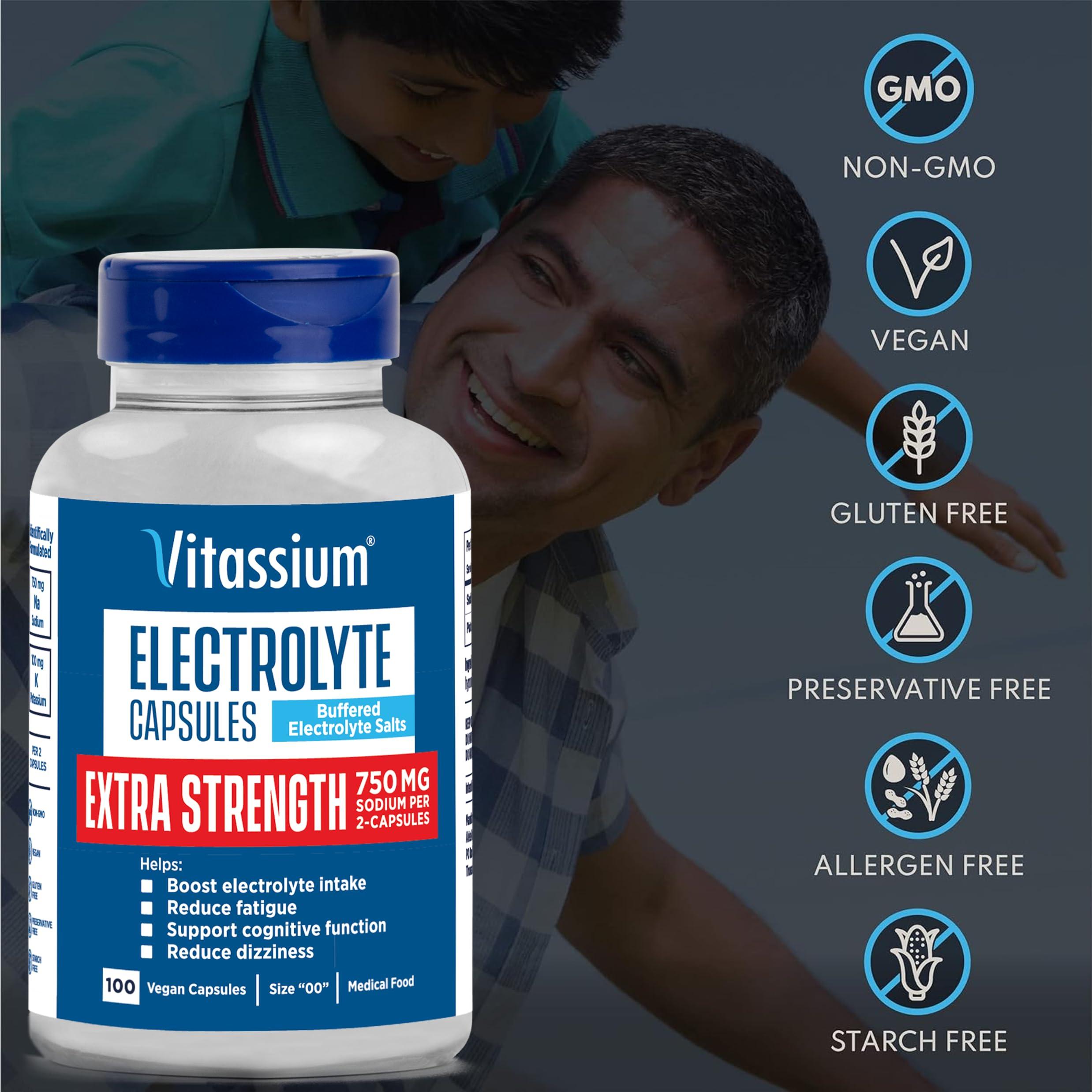 Vitassium Vitassium Extra Strength Electrolyte Capsules, 750mg of Sodium for The Management of POTS and High Sodium Diets, Unflavored, 100 Salt Pills (Size 00)