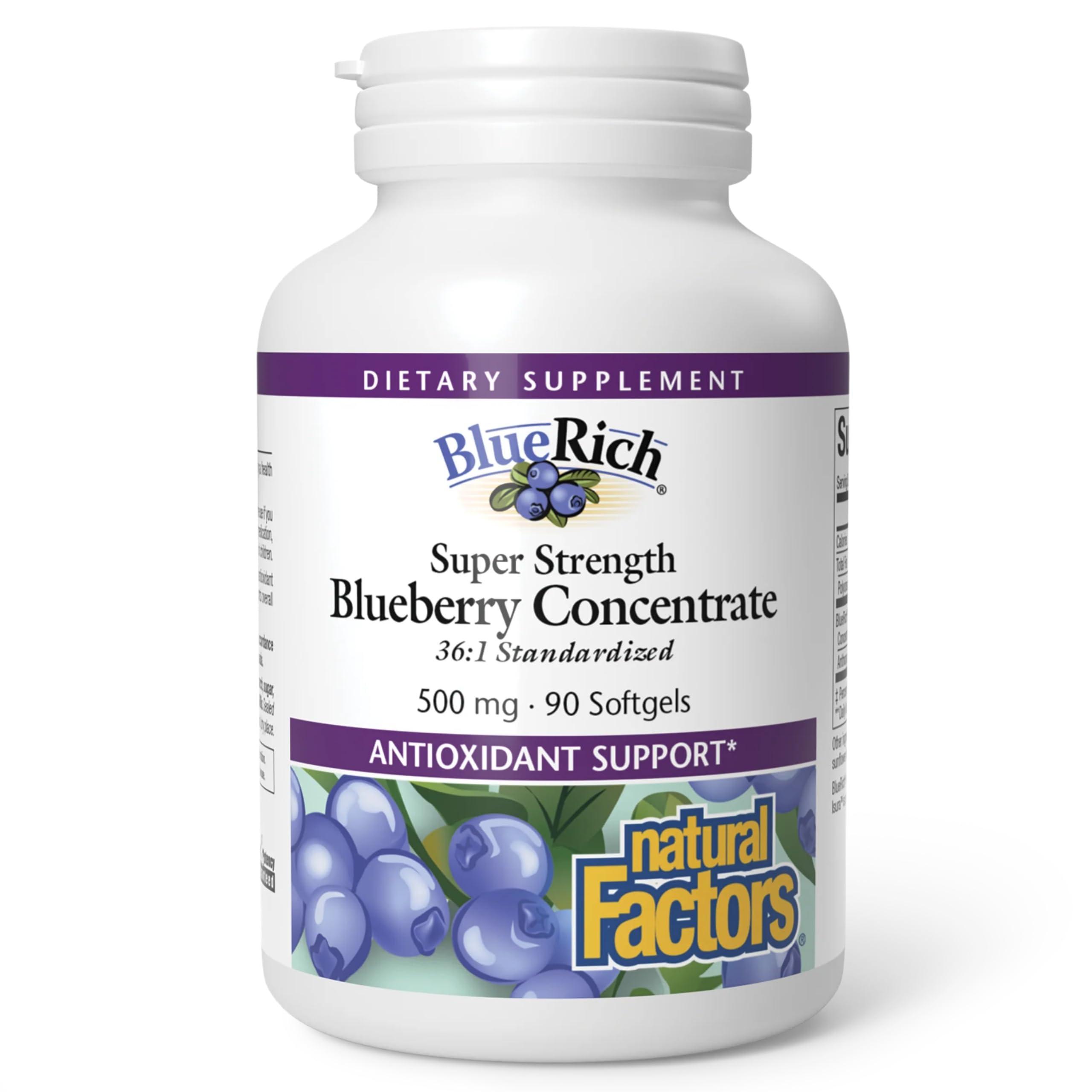 Natural Factors BlueRich by Natural Factors, Super Strength Blueberry Concentrate, Antioxidant Support for Overall Good Health, 90 Softgels