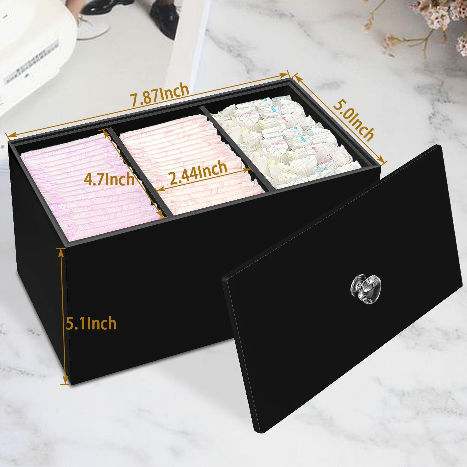 DELIPPLY Tampon Box for Bathroom, Tampons and Pads Storage Holder, Women Period Organizer Container, Black