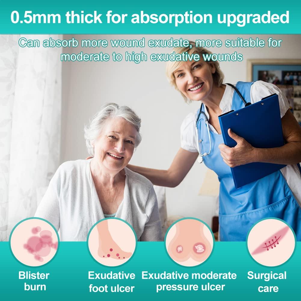 Dimora Dimora Hydrocolloid Dressing 4\" x 4\" 10 Pack 0.5mm Thick + Silicone Foam Dressing with Border 20 Pack Adhesive 4\"x4\"