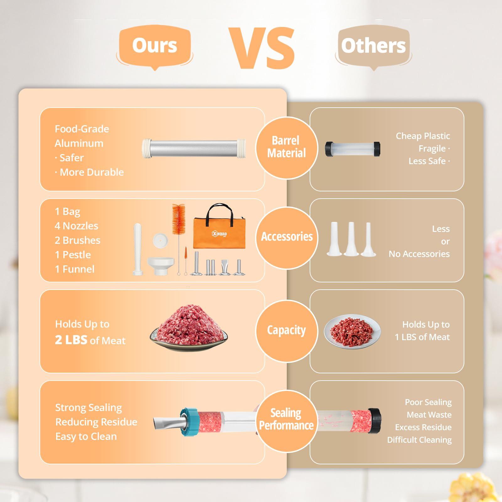 XINQIAO XINQIAO Beef Jerky Gun Sausage Stufffer for Ground Meat, Large Aluminum Jerky Cannon Comes with a Bag, 4 Nozzles, 2 Brushes, 1 Funnel, 1 Pestle