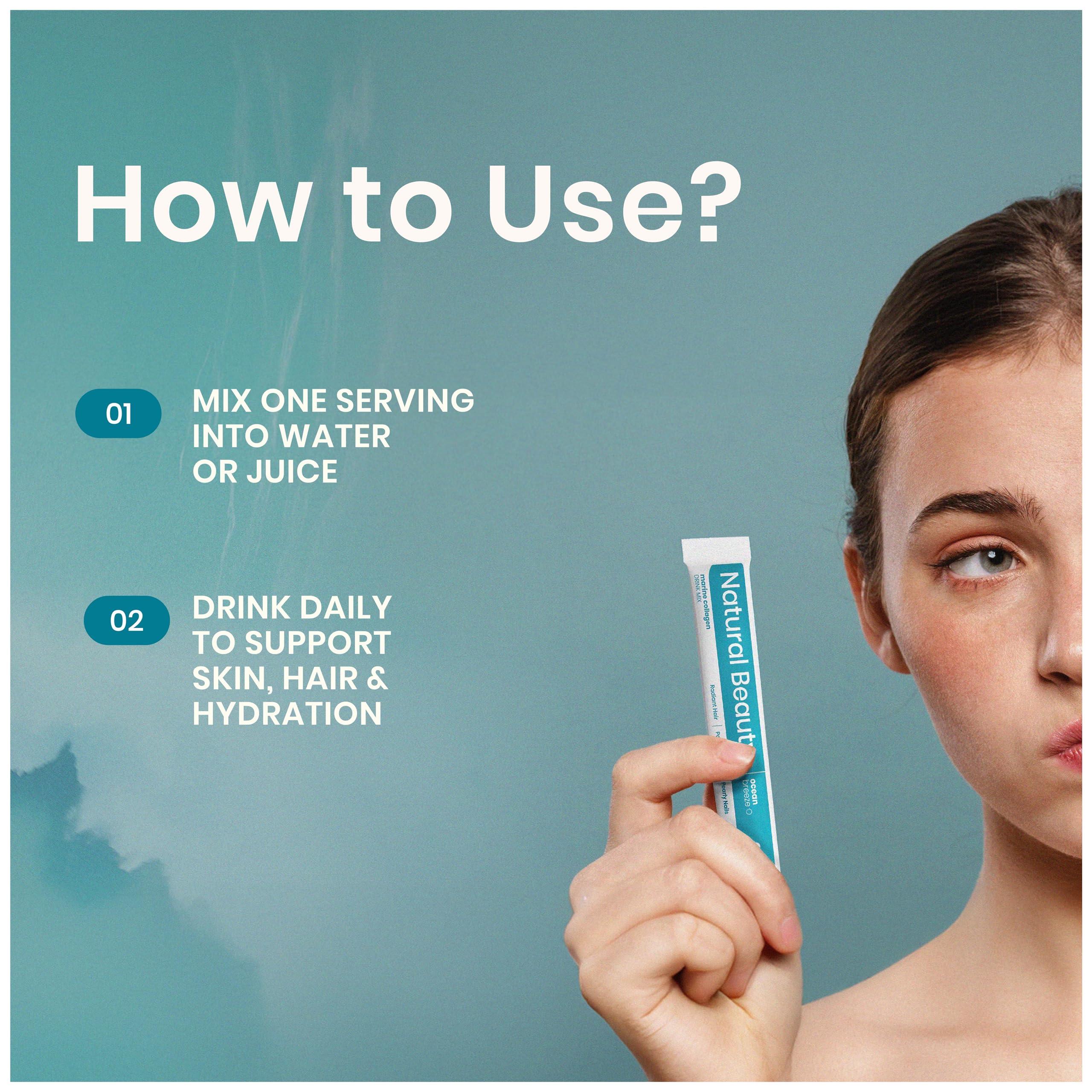 EarthNutri EarthNutri Marine Collagen Peptides Powder Supplement for Skin, Hair & Nails Enhances Skin Elasticity & Hydration Hydrolyzed Collagen 5000mg per Serving Non-GMO Ocean Breeze (30 Sticks Pack)