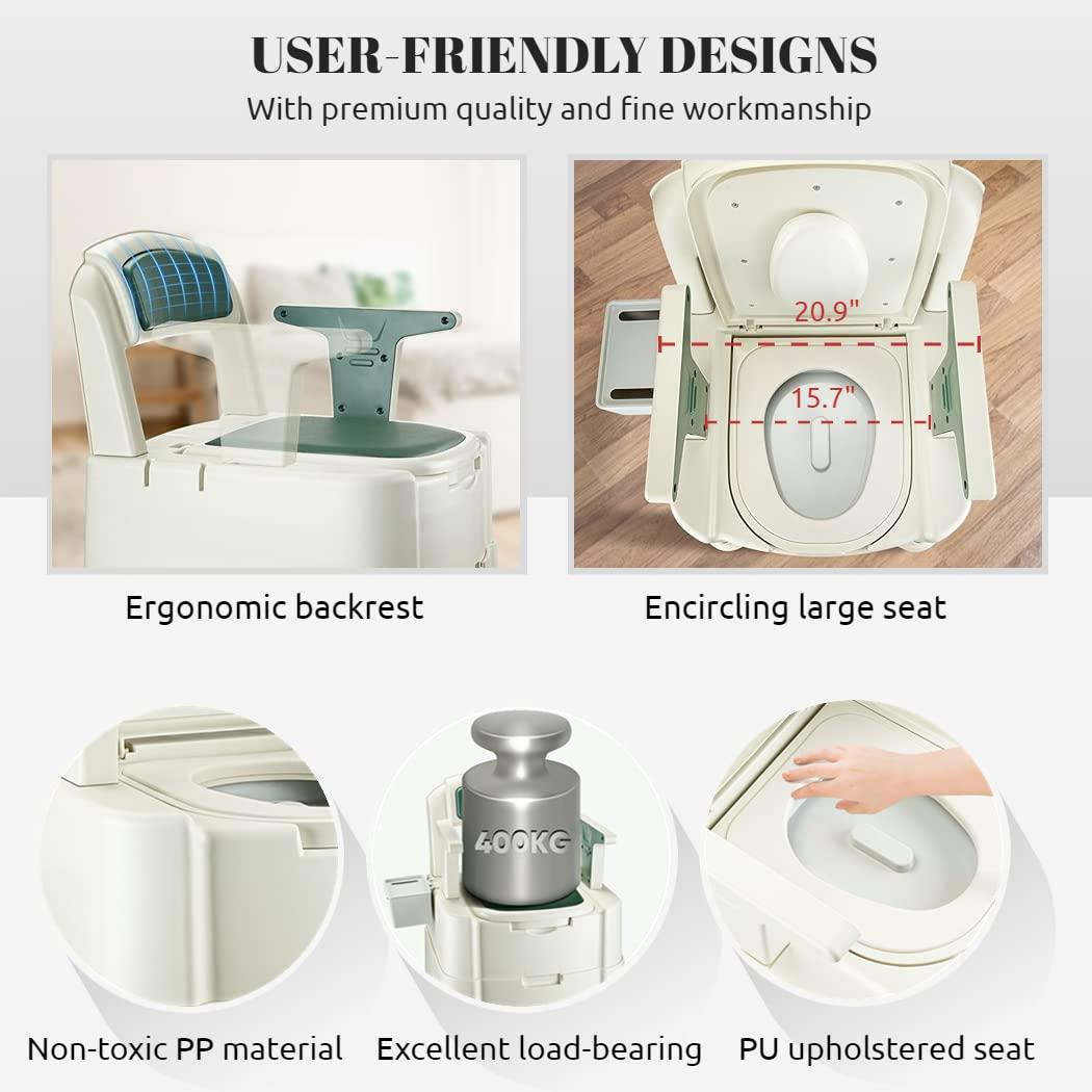 Hybodies Hybodies Bedside Commode, Portable Toilet for Adults, Commode Chair for Toilet with Arms, Height Adjustable, 2 Toilets and Induction Night Light, Potty Chair for Elderly and Disabled