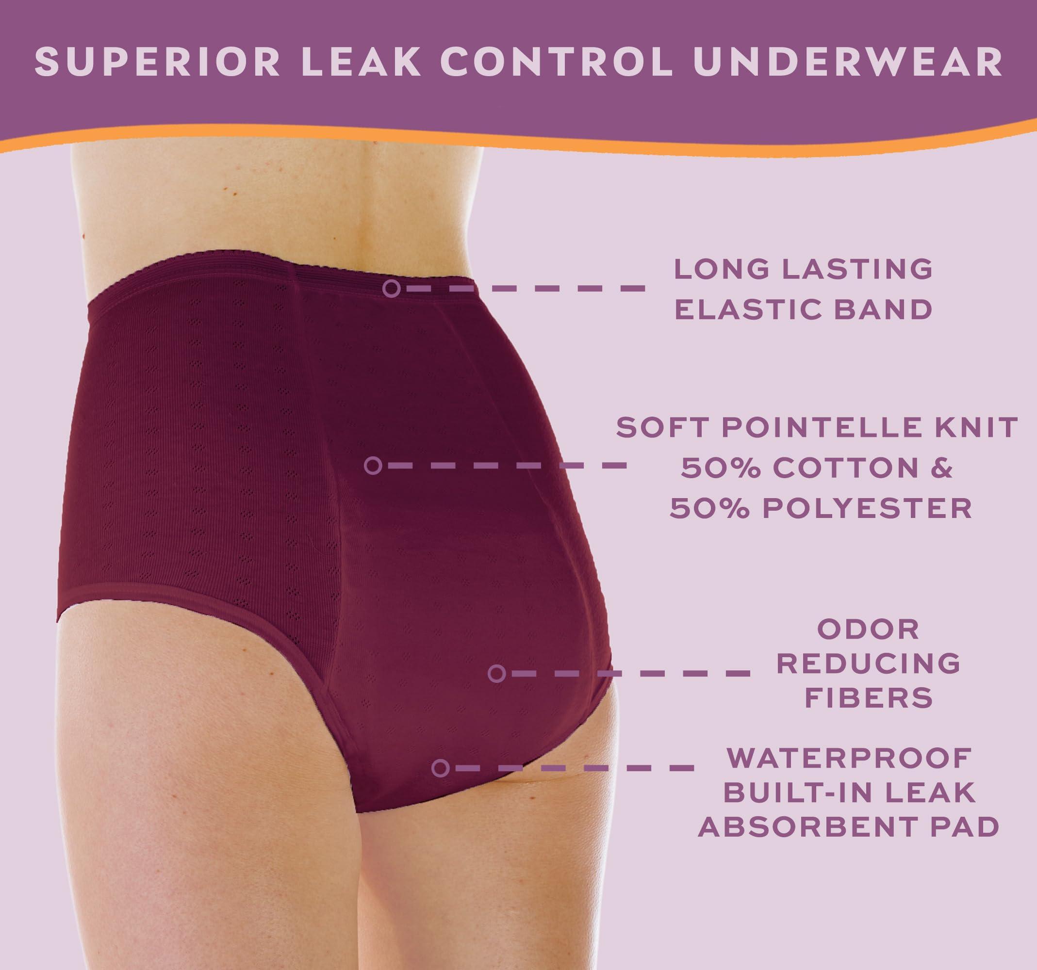 Wearever Wearever Women's Maximum Absorbency Incontinence Panty for Bladder Control - Washable, Reusable, Leak Proof Underwear for Women - Single Panty (Plum) (M) (Fits Hip: 38-40)