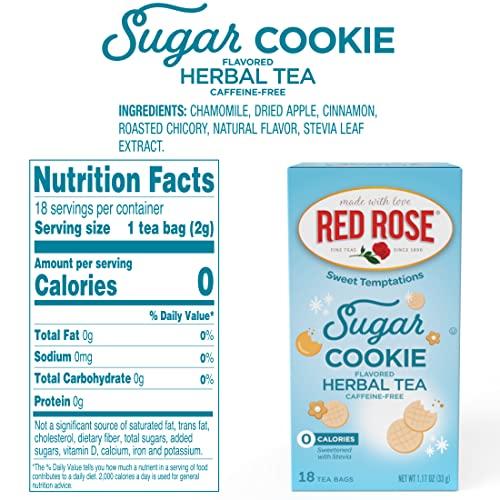 Red Rose Red Rose Sweet Temptations Dessert Tea Sugar Cookie, Zero Carbs, Zero Sugar Bursting with Flavor Caffeine-Free Delicious Beverage Herbal Tea, 18 Count of Fruit Naturally Flavored Black Tea