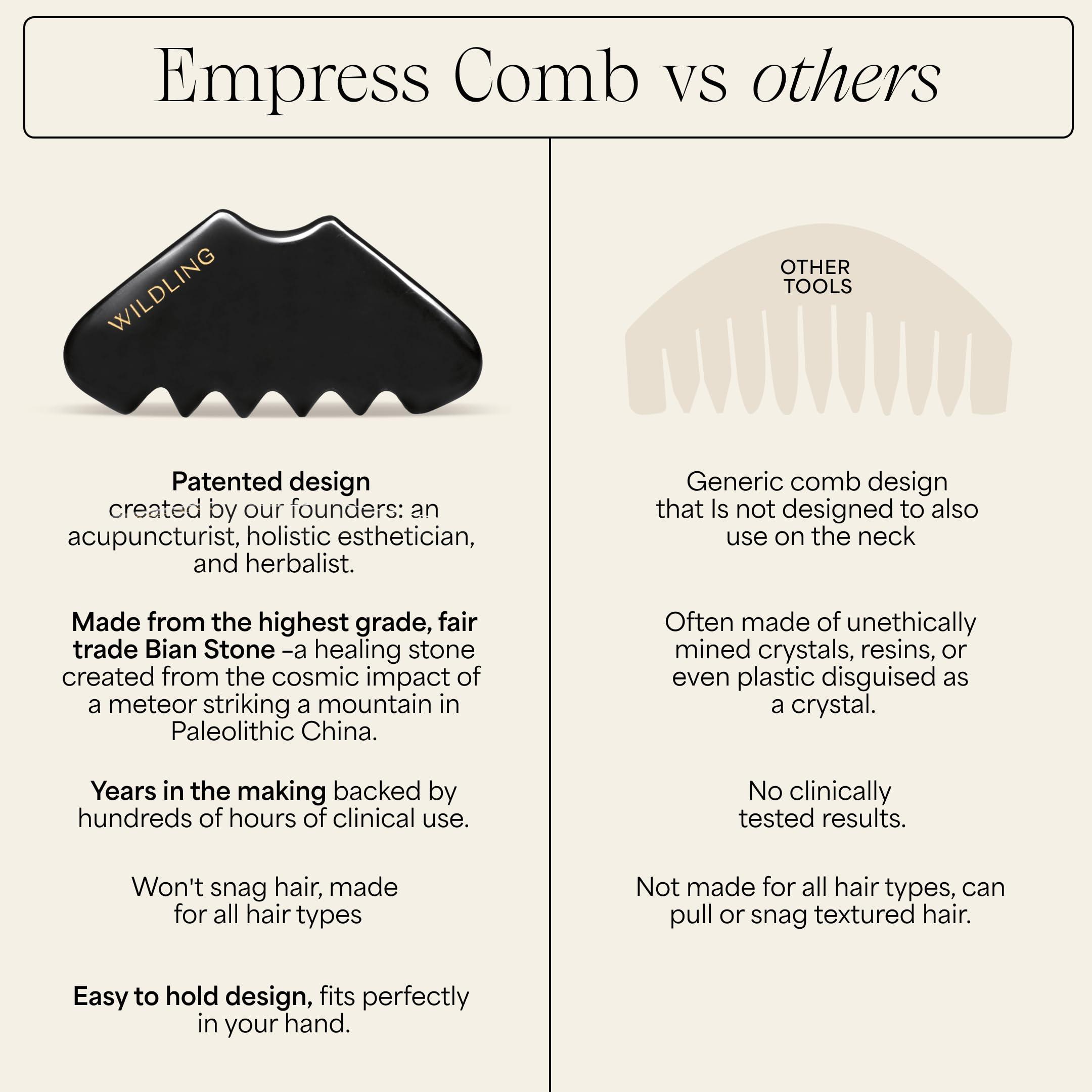 Wildling WILDLING Empress Gua Sha Stimulating Scalp Massager Comb I Scalp Scrubber for Hair Growth + Deep Scalp Cleansing I Patented Design Crafted with 100% Authentic Bian Stone