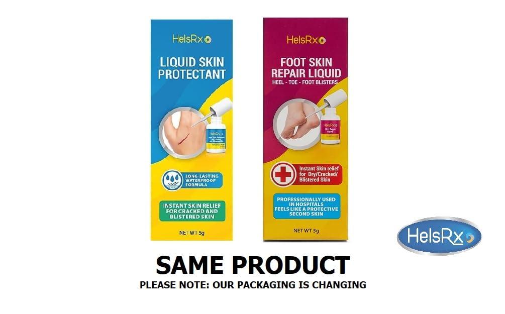 HelsRx HelsRx Liquid Bandage Glue - Invisible Skin Repair Gel for Severe Dry Cracked Heels, Feet, Fingers, Scrapes and Blisters – Waterproof Protection - Includes Applicator Brush and Skin Buffer