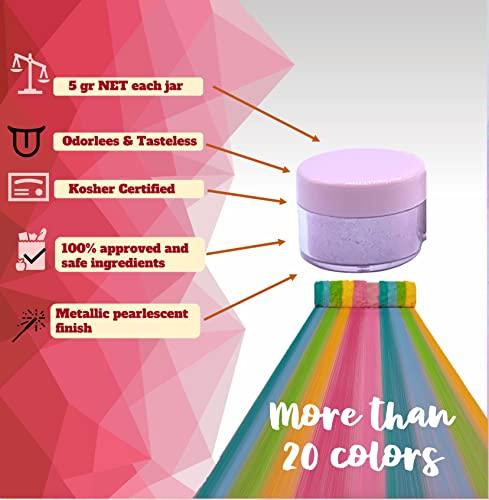 Capacillo\'s Cake Supplies Valentine LUSTER DUST Edible glitter set for cake decorating, Food grade shimmer diamond petal dust, use on drink, cookie decoration, fondant, macaroon, strawberries chocolate metallic paint and more, 5gr each. include Free spray pump 15ml